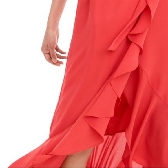 J.Crew Black Label Red Wrap ruffle tie maxi dress women size 2 - Picture 5 of 9